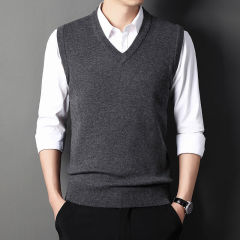 Men's thickened V-neck solid color vest sweater sweater sleeveless business style