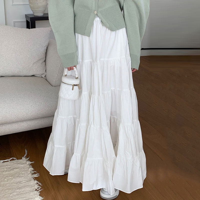 Korean chic spring retro fashion casual simple versatile high waist cake skirt large skirt skirt long skirt for women
