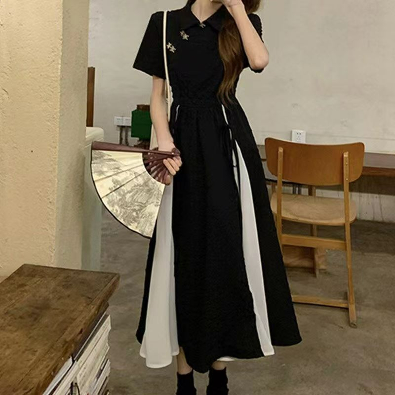Spot new Chinese style improved cheongsam dress for women summer large size gentle national style tea break design sense Hepburn