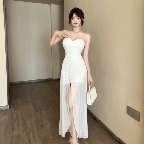 New French chiffon splicing slim fit hip-hugging regular bust dress