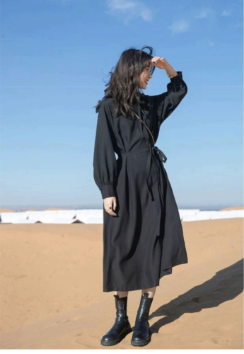 White dress women's early autumn French long style new spring style long-sleeved bottoming shirt skirt