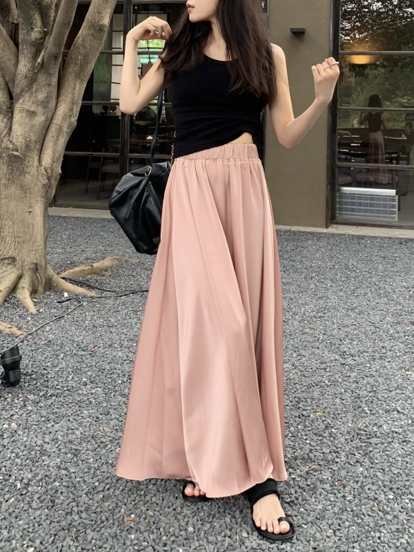 High-waisted, slimming, large-hem skirt, niche design, satin drape, A-line long skirt