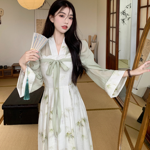 Original fabric + method + retro summer new style, elegant and high-end style, improved version of Hanfu dress