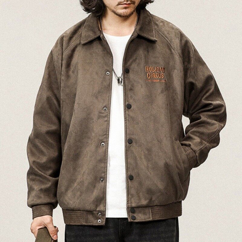 Buckskin Lapel Baseball Jacket Men's Loose Spring and Autumn 380g Heavy Air Layer Jacket