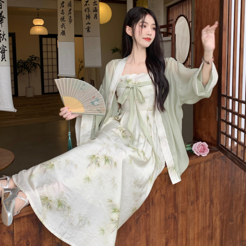 Original fabric + method + retro summer new style, elegant and high-end style, improved version of Hanfu dress