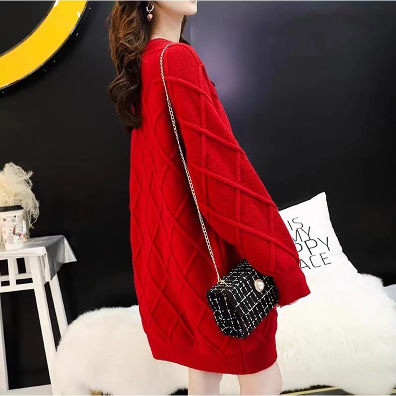 Autumn and winter new style loose lazy style pullover sweater skirt women's mid-length thickened fashionable age-reducing knitted top trendy