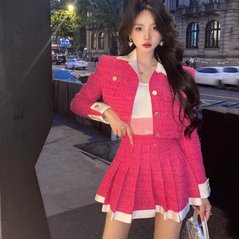 Rich daughter's suit skirt, French style mini dress, small fragrant style short coat, pleated skirt, senior chaebol lady's autumn clothing