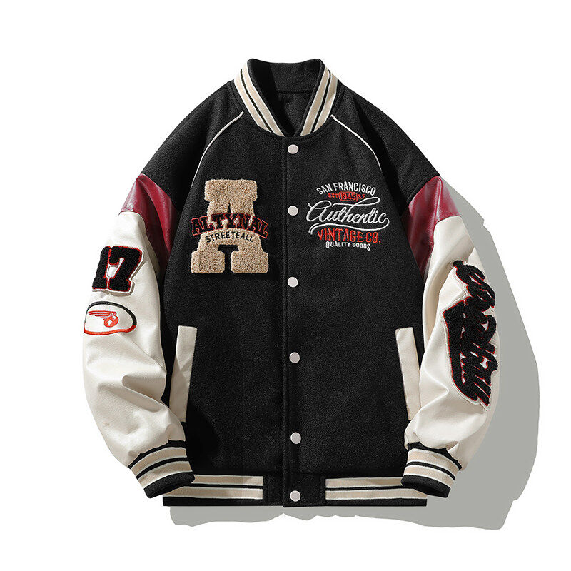 American trendy brand baseball uniforms for men in autumn and winter, cotton jackets, embroidered jackets, men's cotton jackets