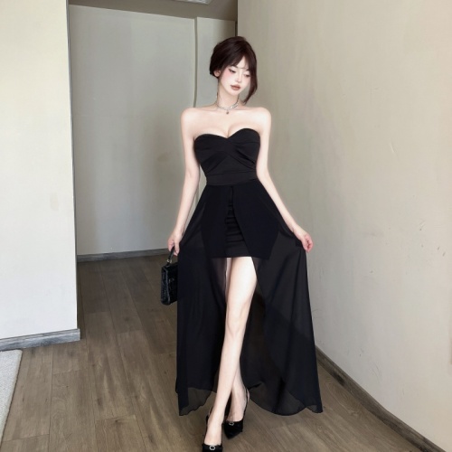 New French chiffon splicing slim fit hip-hugging regular bust dress