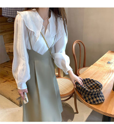 Suit skirt women's new autumn style versatile and age-reducing sweet long-sleeved babydoll suspender skirt two-piece autumn outfit