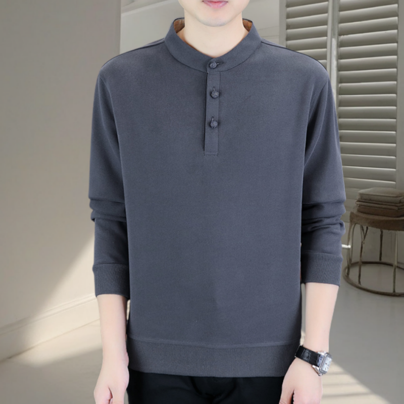 Autumn and winter pure cotton button embroidered long-sleeved T-shirt large size men's shirt