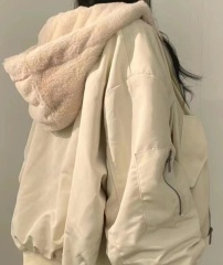 Korean chic casual temperament loose plus velvet thickened reversible lamb wool cotton coat women's coat autumn and winter cotton coat