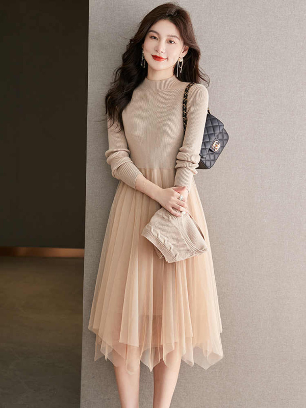 Waist suit skirt knitted dress women's autumn and winter new spring and autumn two-piece skirt petite sweater skirt