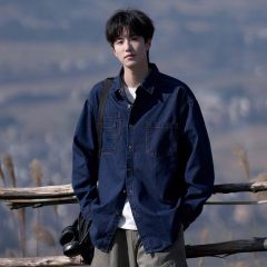 Spring long-sleeved shirt men's denim washed shirt loose