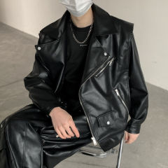 American cleanfit cool PU leather motorcycle jacket men's loose lapel jacket