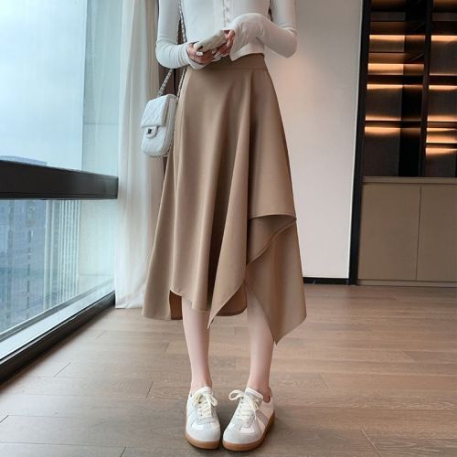 Designed irregular skirt for women's autumn Korean style new slim A-line skirt with wide hem and versatile mid-length skirt