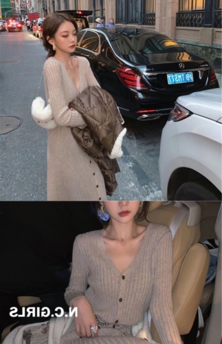 Early autumn light mature style slimming and slimming knitted dress for women French gentle style age-reducing sweater long skirt