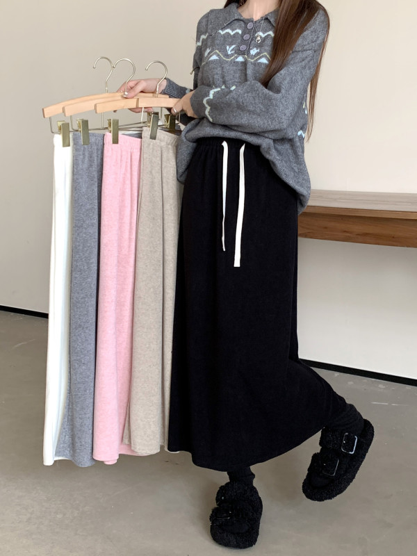 New high-waisted, slim, gentle, lazy style drawstring skirt, versatile A-line mid-length umbrella skirt