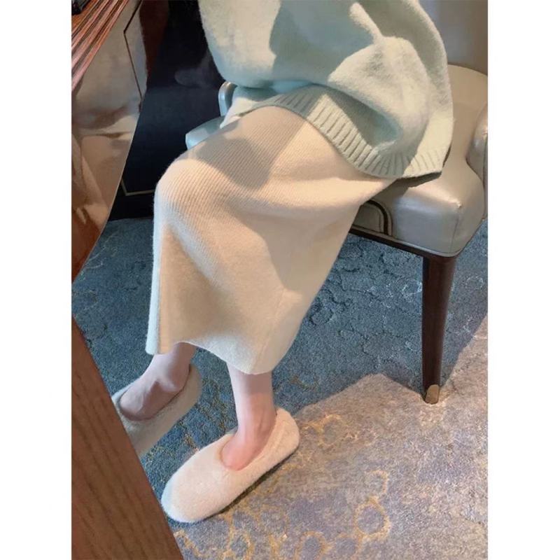 Autumn and winter skirt women's pure cashmere mid-length loose high-waisted knee-high small one-step hip-hugging one-step knitted skirt