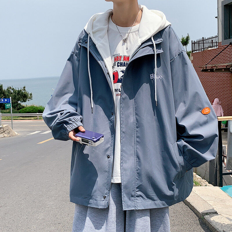 Workwear hooded fake two-piece knitted hooded jacket