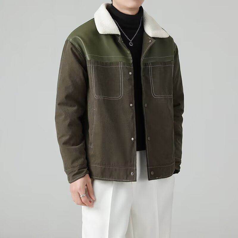 Spring and Autumn Design Niche Spliced ​​Denim Jacket Men's American Retro Casual Versatile Loose Workwear Jacket Top