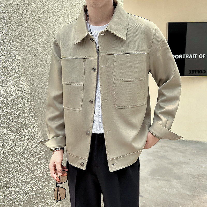 Lapel top coat solid color personalized casual jacket for men
