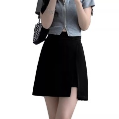 Real shot of high-waisted slit skirt for women in summer, irregular hip-hugging short skirt, elastic, versatile, wide-legged A-line pants