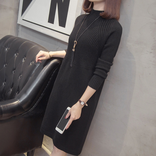 Quality Inspection Actual Shot Half Turtleneck Sweater Women's Loose Outerwear Mid-Length Dress  New Autumn and Winter Knitted Skirt