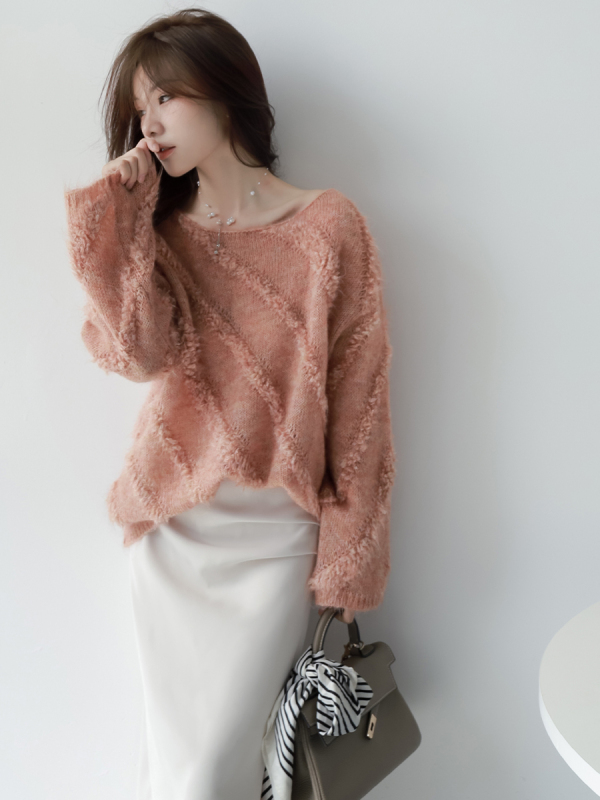 MZOMXOBABY Mahai Mao Soft Nutty Shoulder Words Collar sweater autumn new knitted top girl