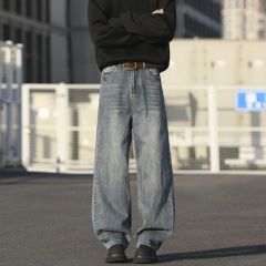 New spring and autumn loose straight casual denim trousers