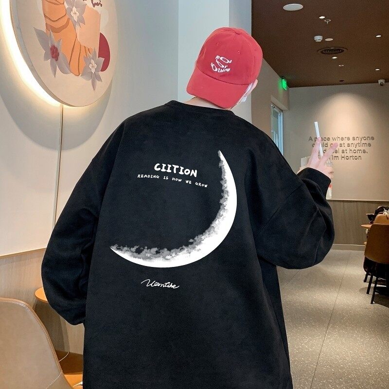 Heavy suede suede sweater round collar man upper pad