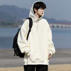 American turtleneck semi -zipper sweater large solid color sports hooded jacket heavy jacket