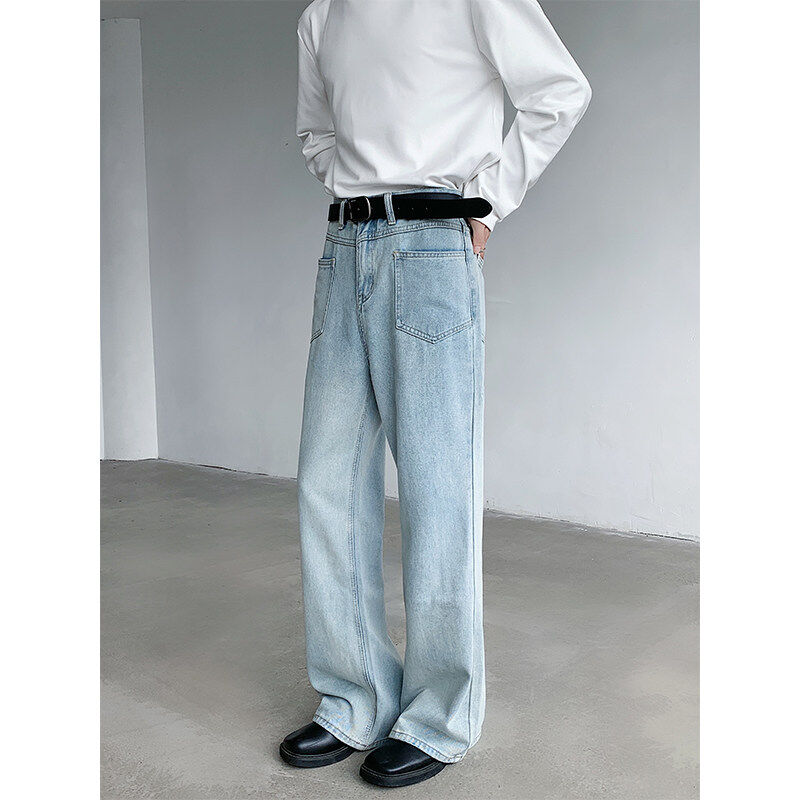 Distressed slightly flared jeans for men and women, loose floor mopping pants, wide leg pants