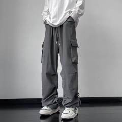 Wide brand dress pants male retro -high street loose casual pants functional wind pumping rope foot trousers