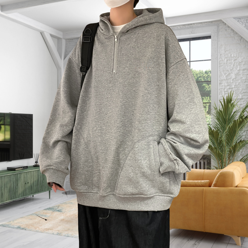 Sweatshirt half zipper hooded unisex couple sweatshirt trendy brand top jacket for men and women