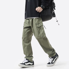 Functional style army green large pocket overalls trendy high street pants