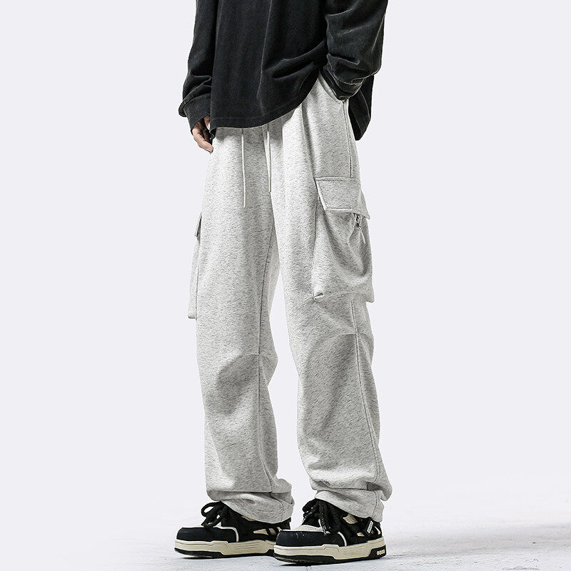 Trendy brand multi-pocket workwear sports pants American high street loose straight casual trousers