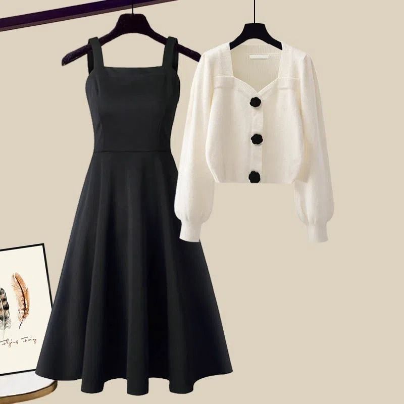 Plus size women's autumn suit women's new style knitted sweater women's slim versatile dress two-piece set