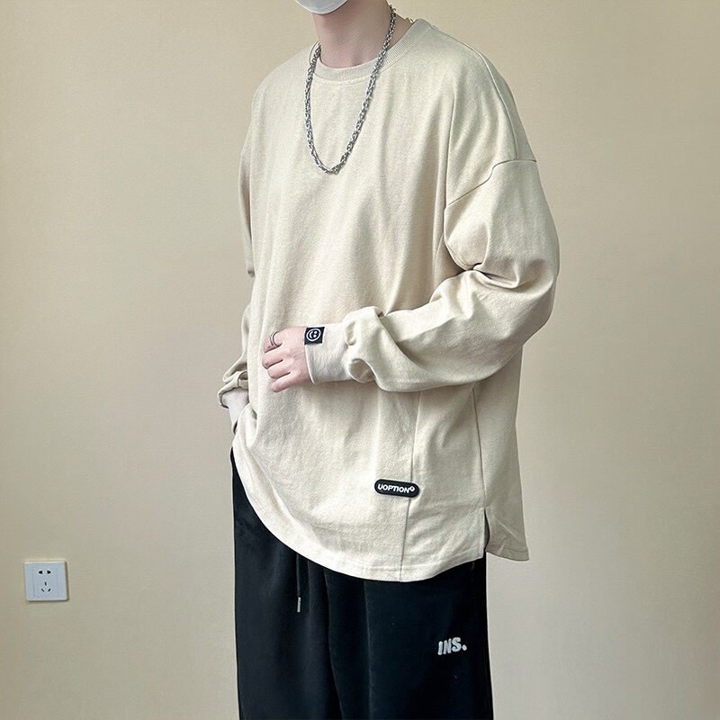 Pure cotton long-sleeved T-shirt with loose design and casual bottoming top