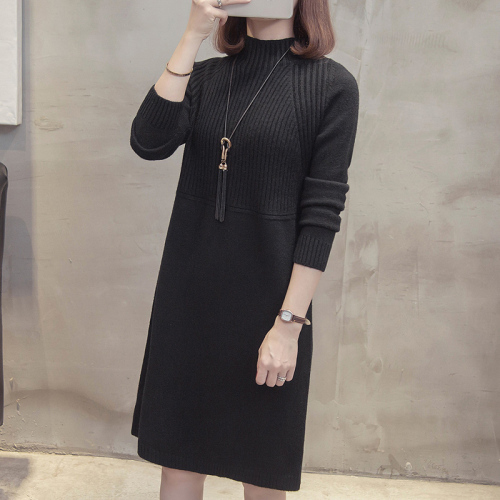Quality Inspection Actual Shot Half Turtleneck Sweater Women's Loose Outerwear Mid-Length Dress  New Autumn and Winter Knitted Skirt