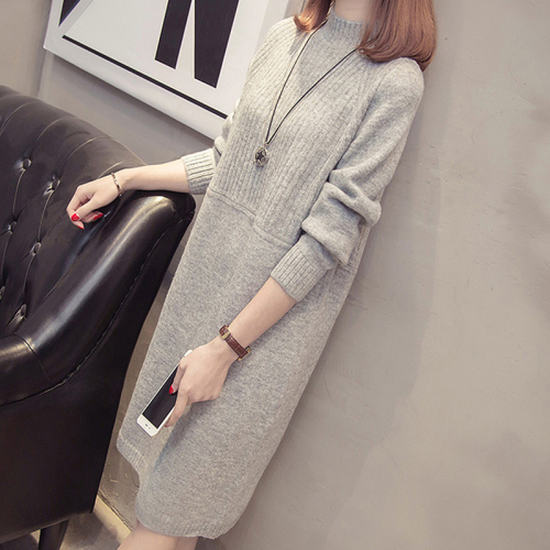 Quality Inspection Actual Shot Half Turtleneck Sweater Women's Loose Outerwear Mid-Length Dress  New Autumn and Winter Knitted Skirt