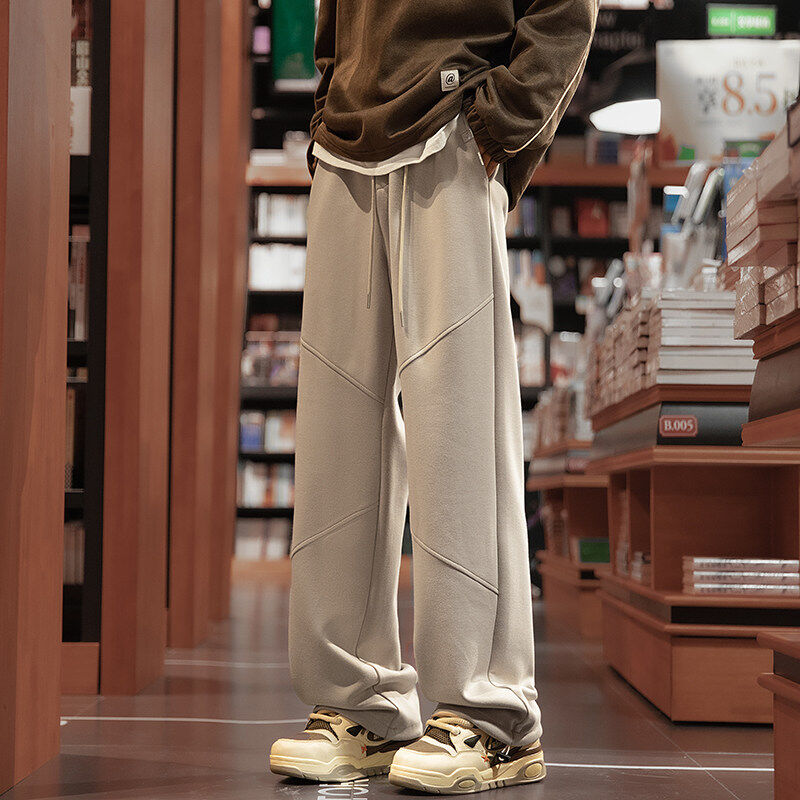 Glutinous rice pants male straight trousers niche tide cotton wide -leg pants