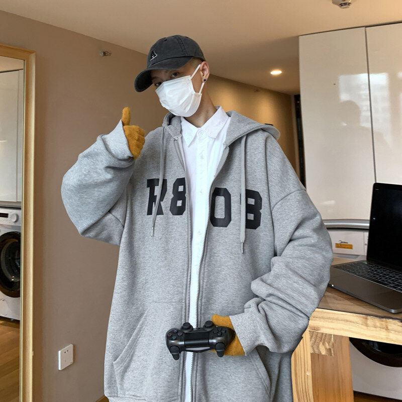 Letter printed casual loose new hooded cardigan jacket