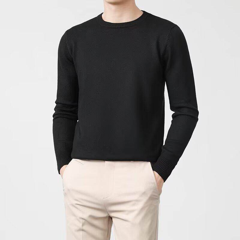 Loose solid color pullover long-sleeved sweater autumn bottoming shirt plus plus size men's round neck inner sweater