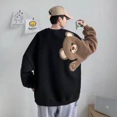 Lamb wool sweatshirt men's loose spliced ​​jacket trendy brand ins bear Korean style trend