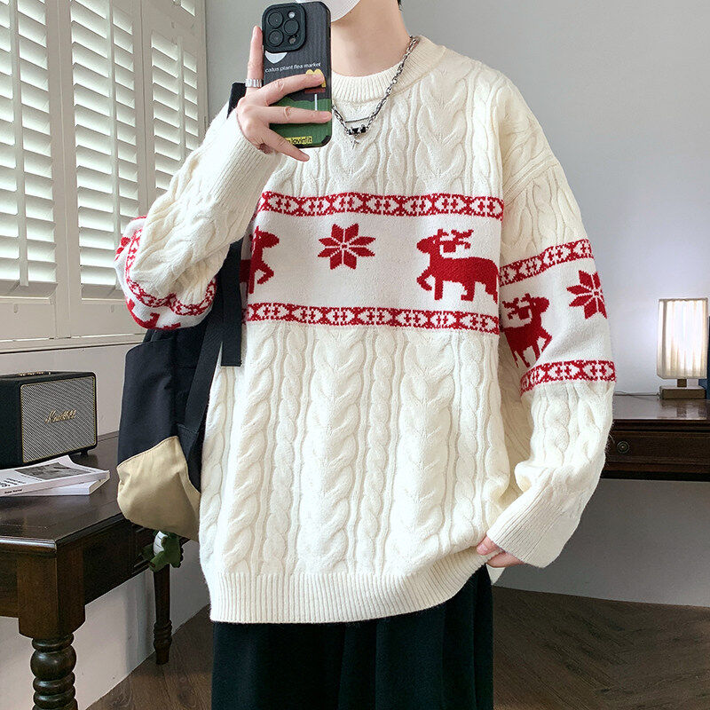 Simple casual sweater male fashion loose long -sleeved knit sweater
