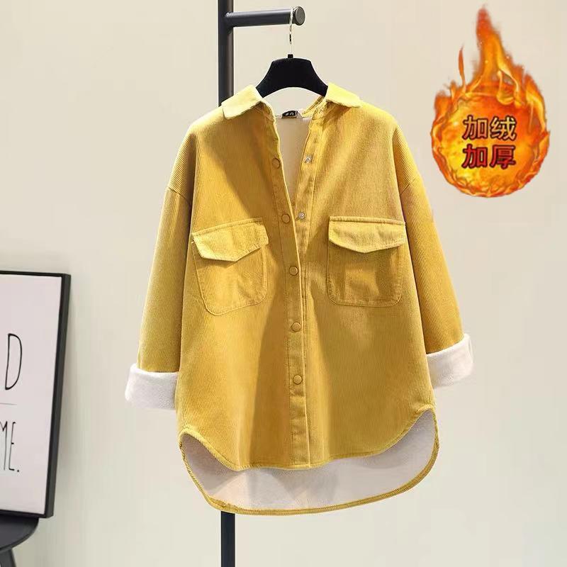 Pluffy thickened light core shirt jacket Female autumn and winter Korean version of the loose and thin casual shirt outside wearing a cardigan top