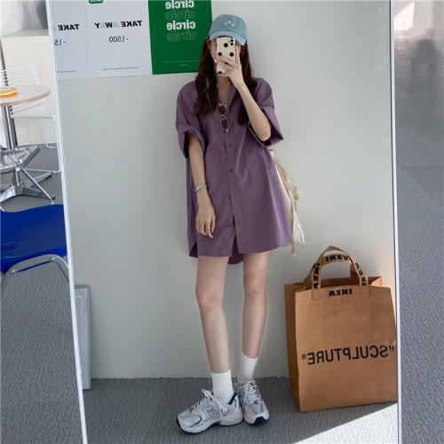 Short-sleeved summer Korean style loose slimming top shirt dress fashionable