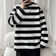 Spring large size striped round neck long sleeve T-shirt