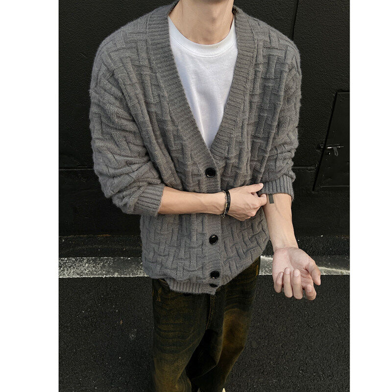 Jiehua V -collar sweater loose knit sweater male jacket